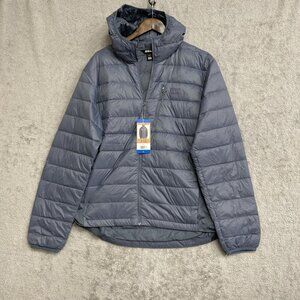 NEW Eddie Bauer Mens L Gray Down Puffer Jacket With Hood Large Lightweight Warm